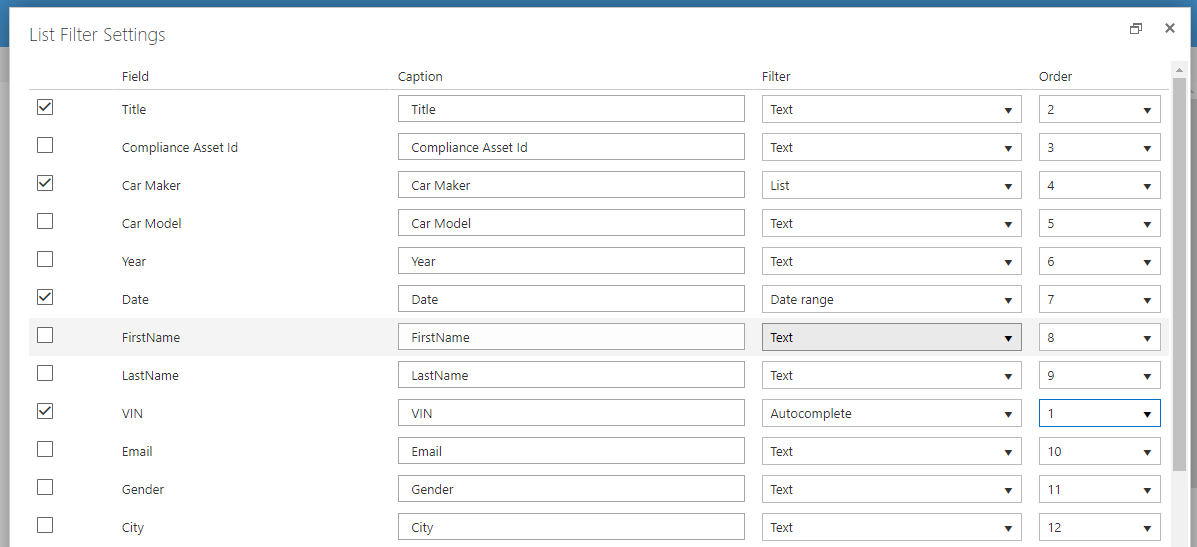 Columns Configuration Dialog