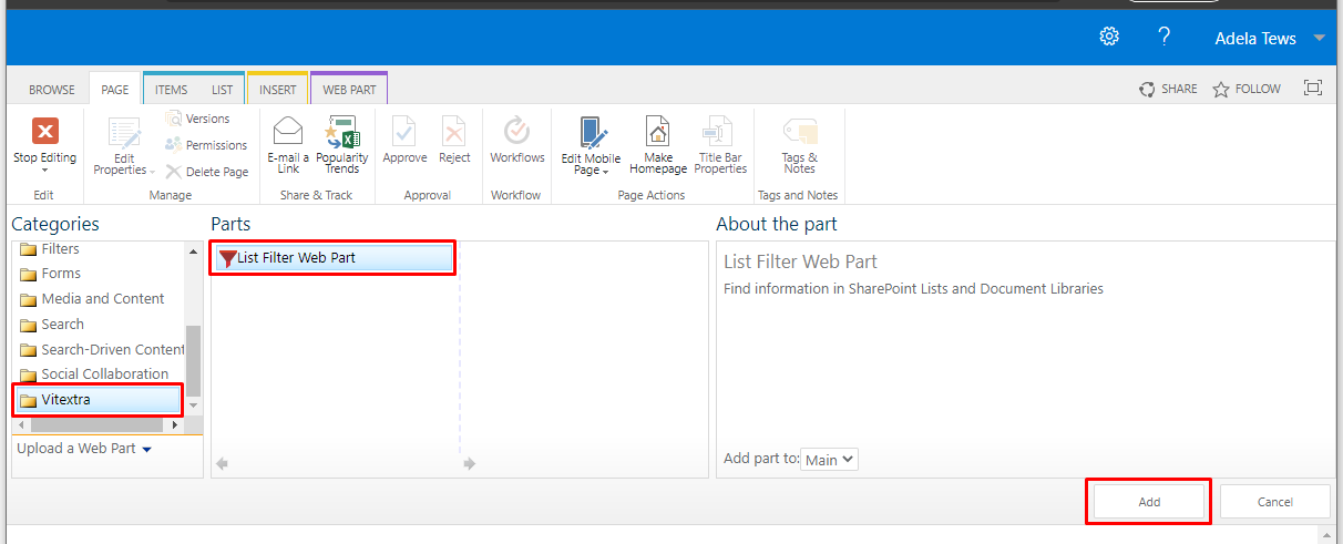 List Filter Web Part selection