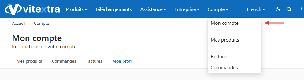 Menu Account → My Profile