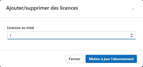 Boîte de dialogue de modification du nombre de licences