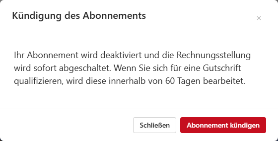 Abonnement kündigen. Bestätigungsdialog