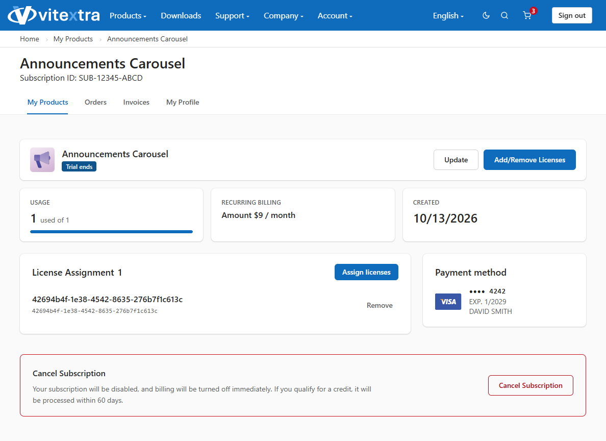 Vitextra Subscription Details