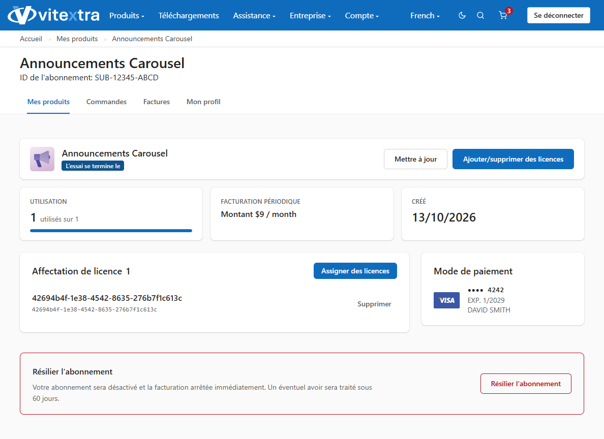 Détails de l'abonnement Vitextra