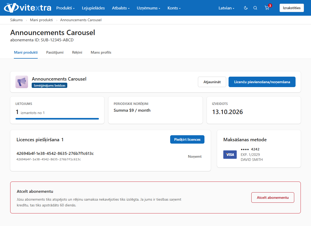 Vitextra abonementa informācija