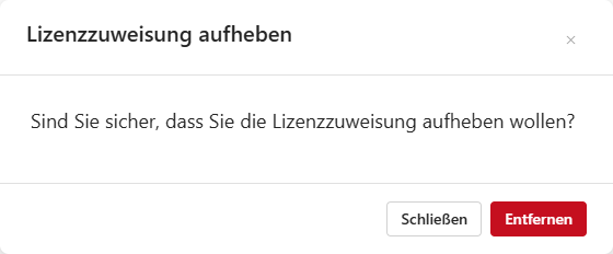 Lizenz entfernen. Bestätigungsdialog