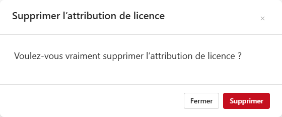 Suppression d'une licence. Boîte de dialogue de confirmation