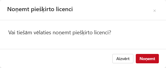 Licences noņemšana. Apstiprinājuma dialoglodziņš