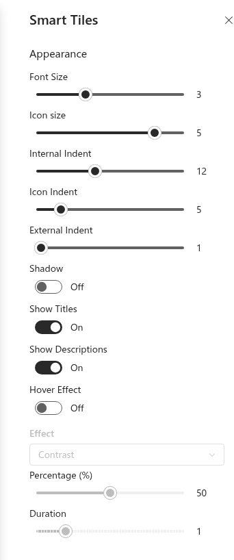 The Appearance group of the property pane