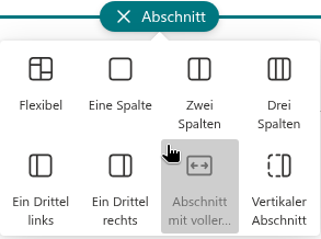 Einen Abschnitt mit voller Breite hinzufügen