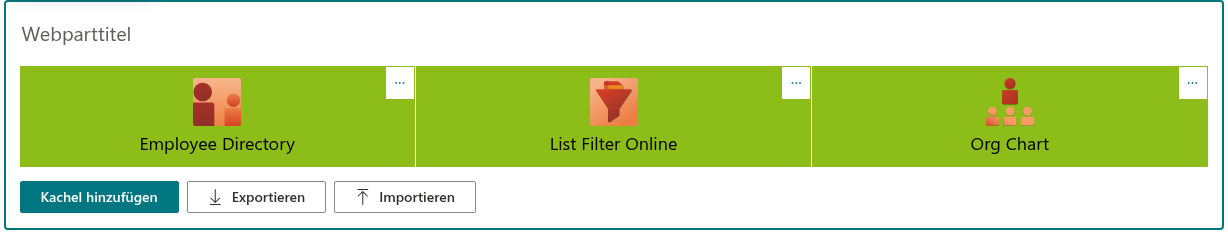 Das Webpart mit den Beispielkacheln