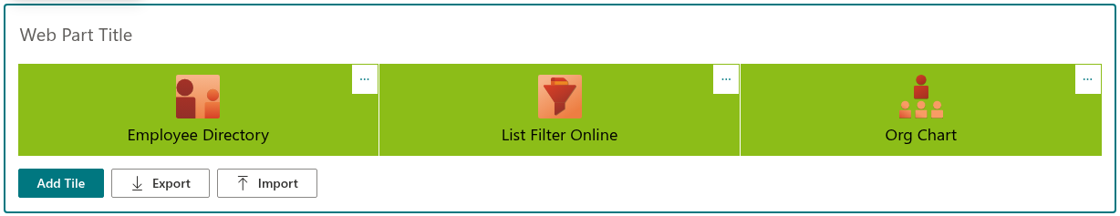 The web part with the sample tiles