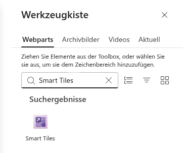 Smart Tiles in der Webpart-Toolbox