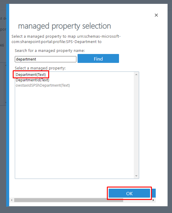 Managed Property Selection Dialog