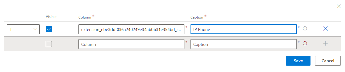 Custom columns settings