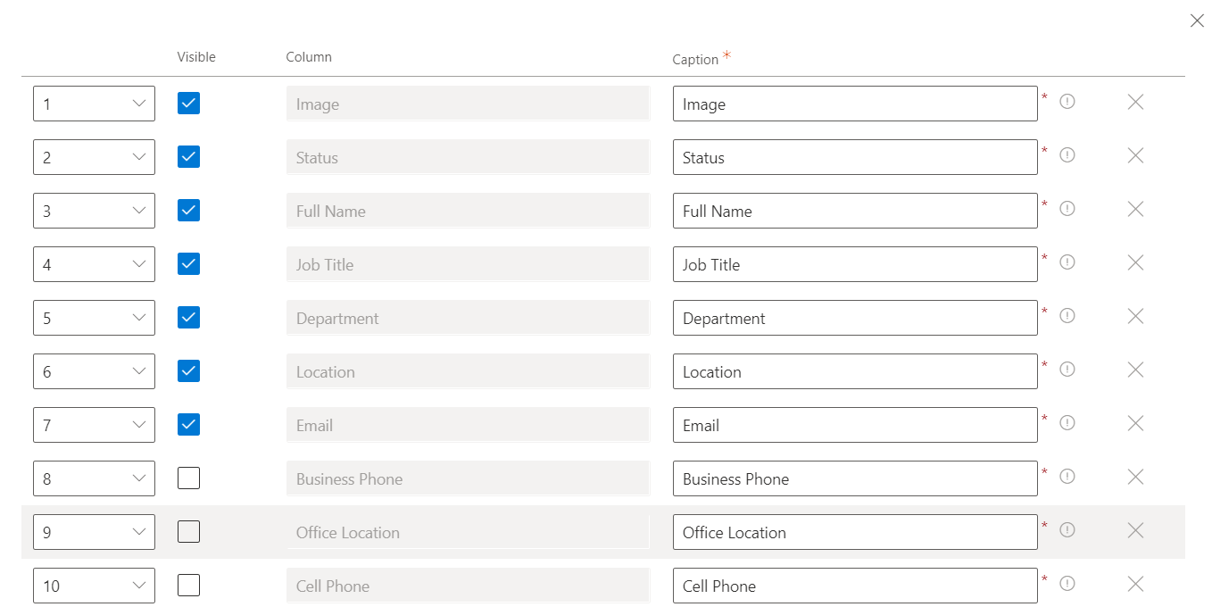 Columns Settings