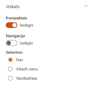 List Filter izskata iestatījumi