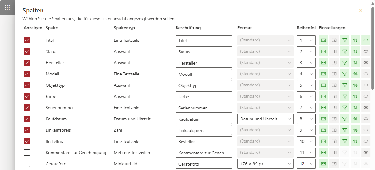 Einstellungen der Datenquelle des List Filters