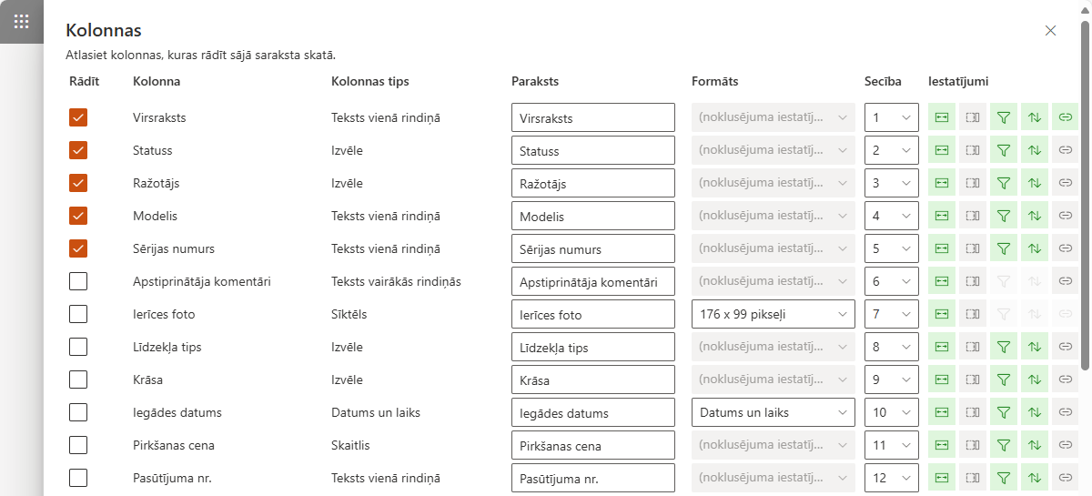 List Filter datu avota iestatījumi