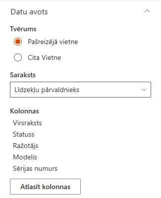 List Filter datu avota iestatījumi