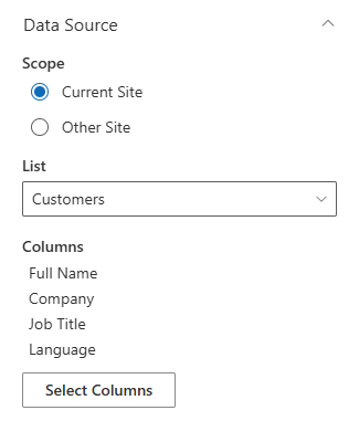 List Filter Data Source Settings