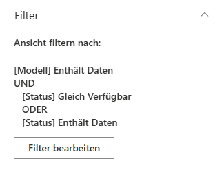 Einstellungen der List Filter-Abfrage