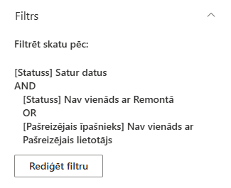 List Filter vaicājuma iestatījumi