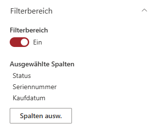 List Filter Filterbereich-Einstellungen