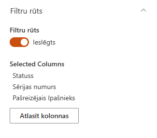 List Filter Online filtrēšanas paneļa iestatījumi