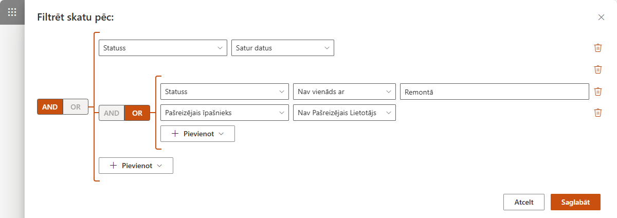 List Filter vaicājumu veidotājs