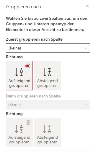 List Filter gruppieren nach Einstellungen