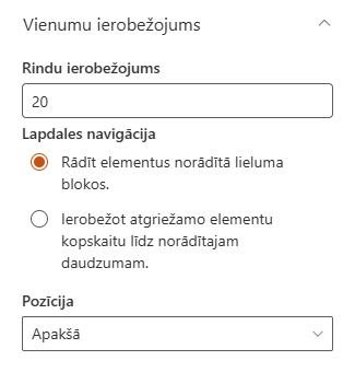 List Filter lappušu numerācijas iestatījumi