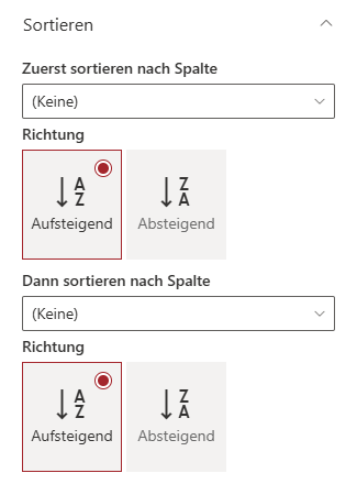 List Filter-Sortiereinstellungen