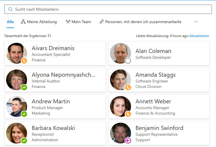 Übersicht des Employee Directory Webparts