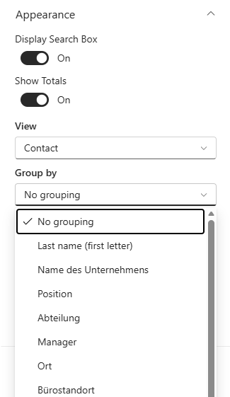 Switching views and grouping results