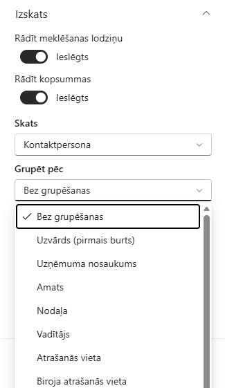 Skatu pārslēgšana un rezultātu grupēšana