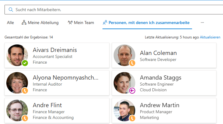 Filter „Personen, mit denen ich zusammenarbeite" angewendet