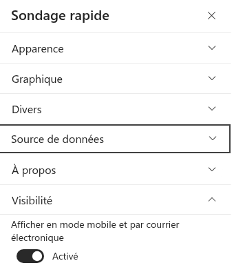 Le volet de propriétés de Quick Poll