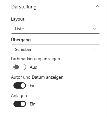 Die Gruppe „Darstellung“ im Eigenschaftenbereich