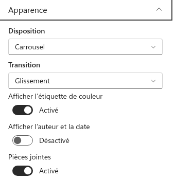 Le groupe Appearance dans le volet de propriétés