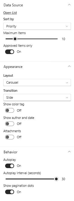 The web part property pane