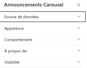 Le volet de propriétés du composant WebPart