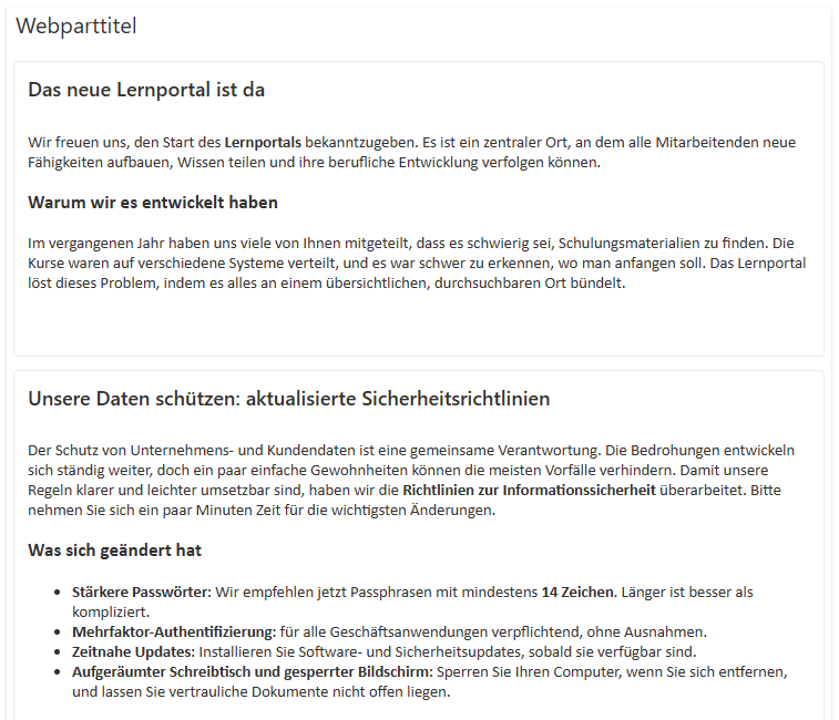 Ankündigungen im Layout „Gestapelt“