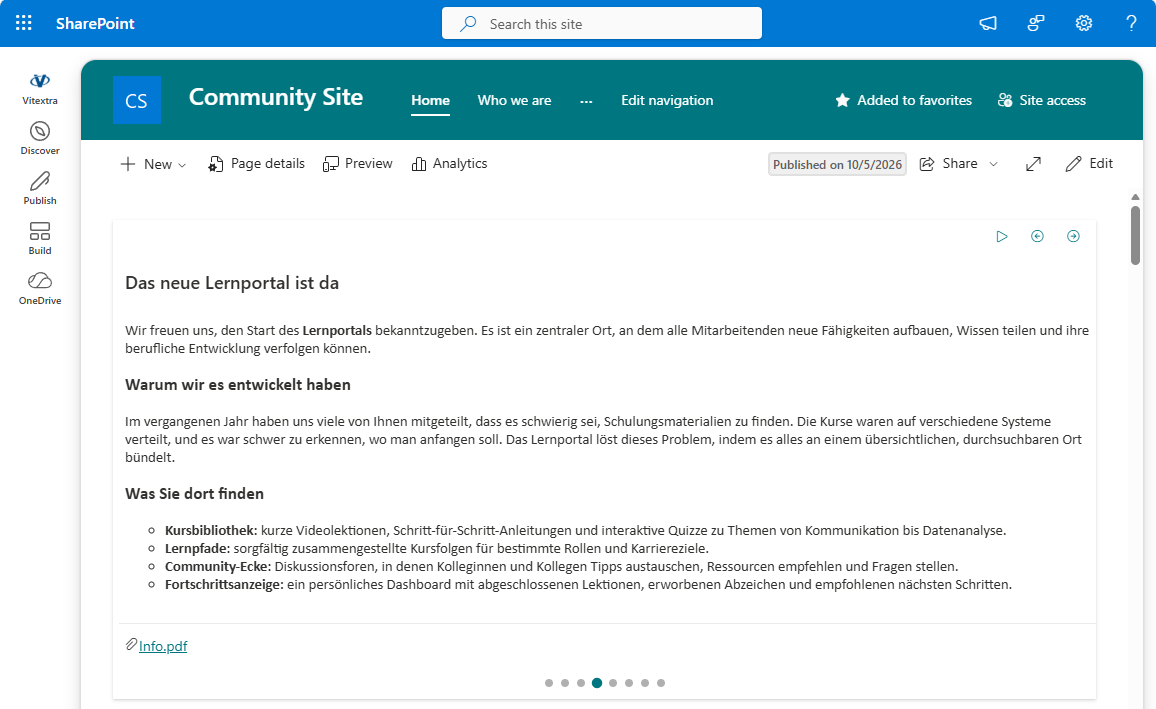 Das Webpart Announcements Carousel auf einer Seite
