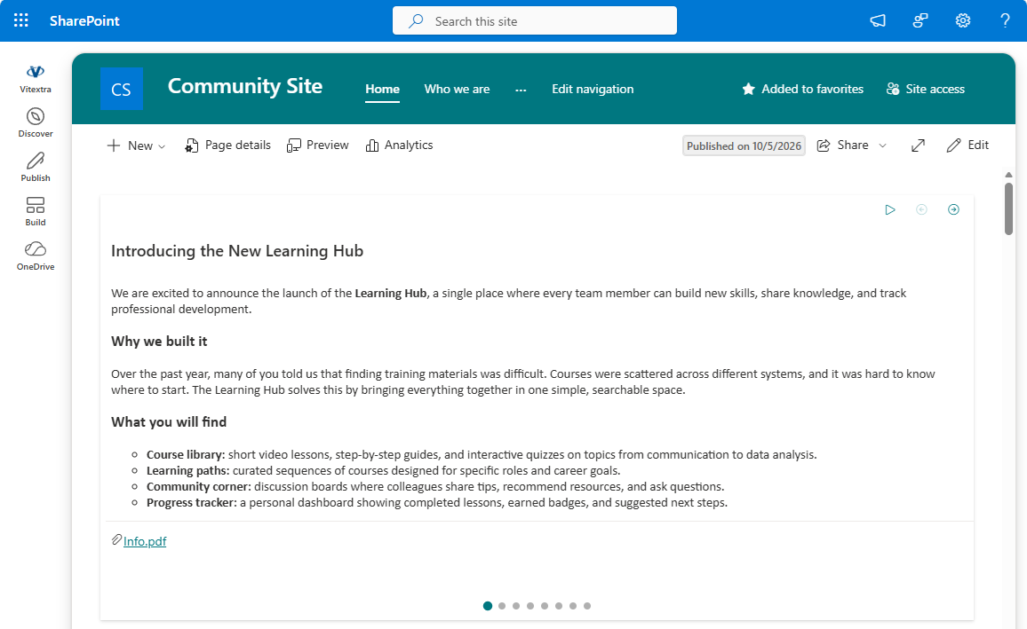 The Announcements Carousel web part on a page