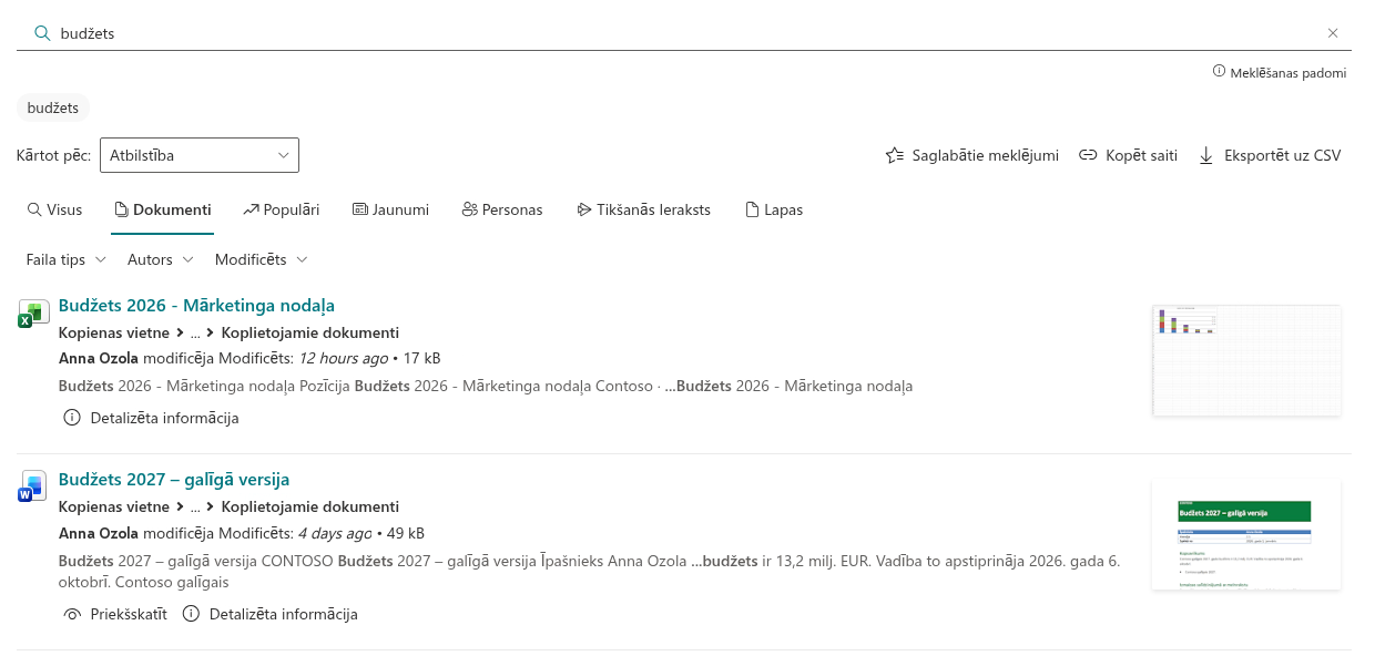 Smart Search tīmekļa daļa SharePoint lapā