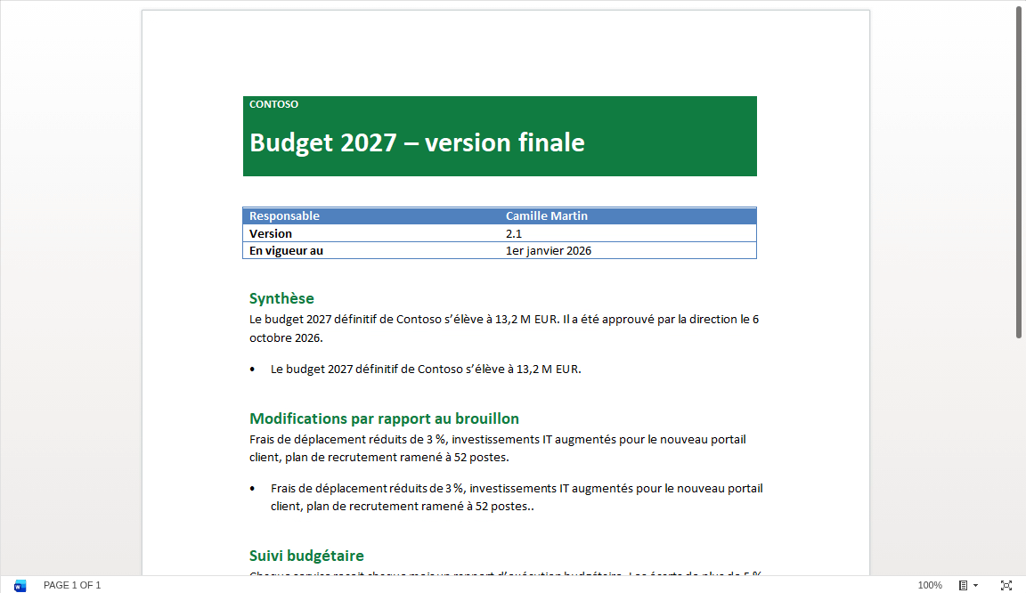 Aperçu d'un document depuis les résultats de recherche