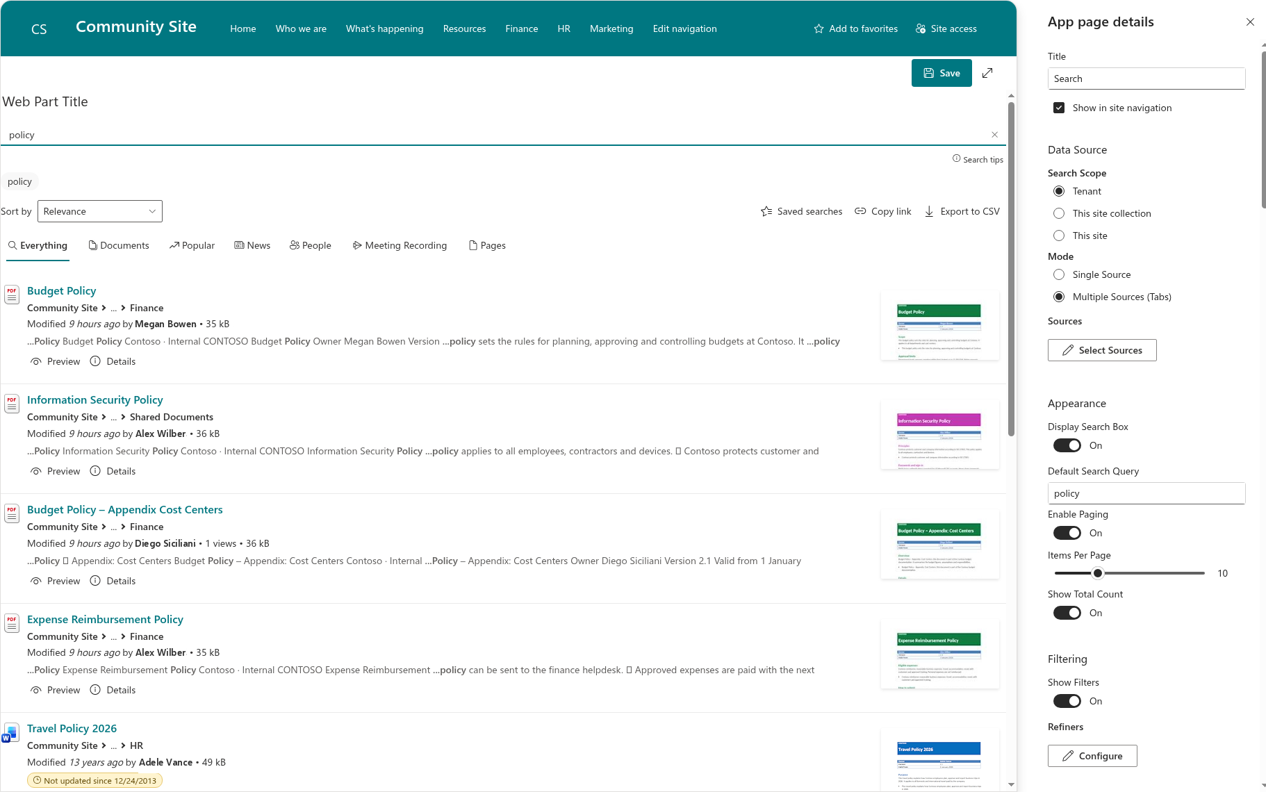 The app page in edit mode with the property pane open