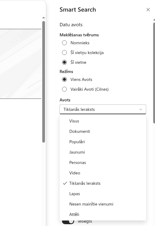 Avota izvēle režīmā «Viens Avots»