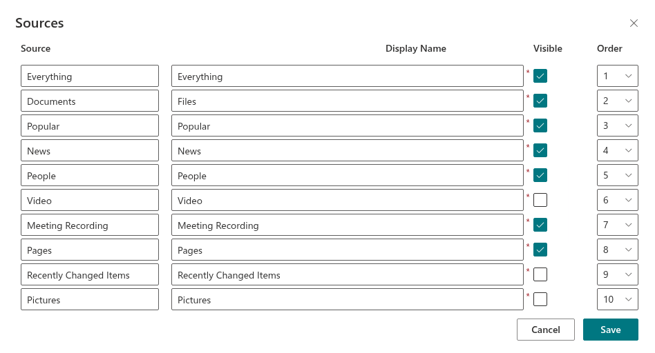 Configuring tabs in the Sources panel