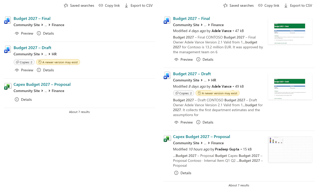 Compact and rich layouts of the same results